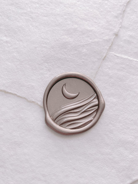 3D moonlight wax seal in mocha on beige handmade paper envelope
