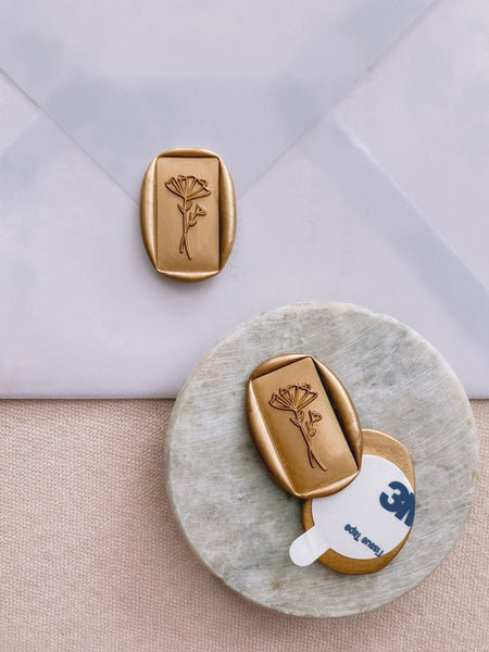 Abstract Floral Rectangular Wax Seals in gold with 3m sticker