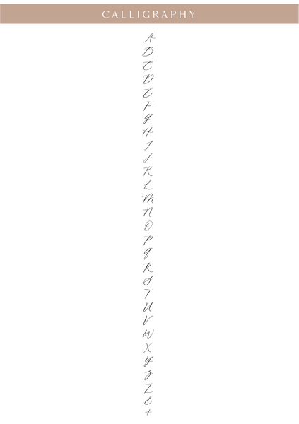 Calligraphy font style in alphabetical order