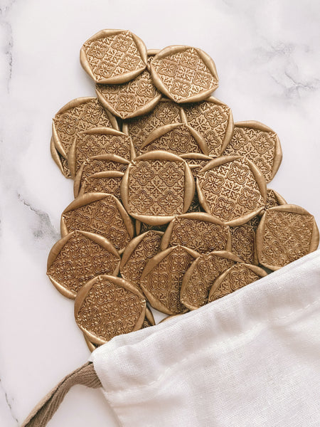 Moroccan tile pattern gold square wax seals in gold