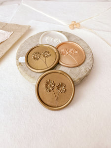 Daisy flower gold wax seal stickers with a 3D impression