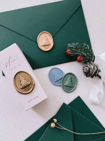 3D engraved Christmas tree envelope seals on holiday cards