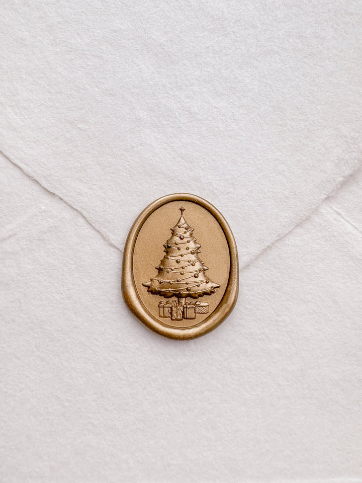 3D Christmas tree gold envelope stamp