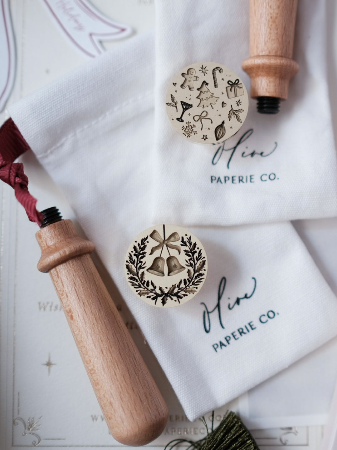 Christmas wreath and festive icons design wax seal stamp heads with wooden wax stamp handles