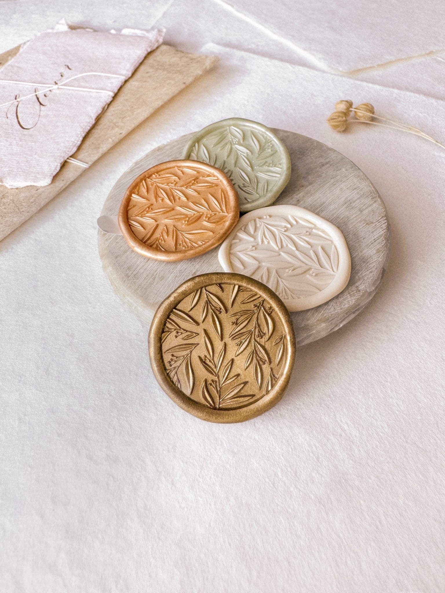 leaf pattern 3D wax seal stickers in various colors