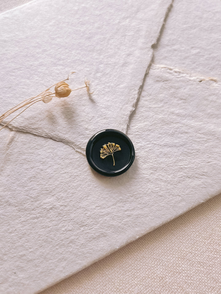 gold ginkgo leaf mini black wax seal