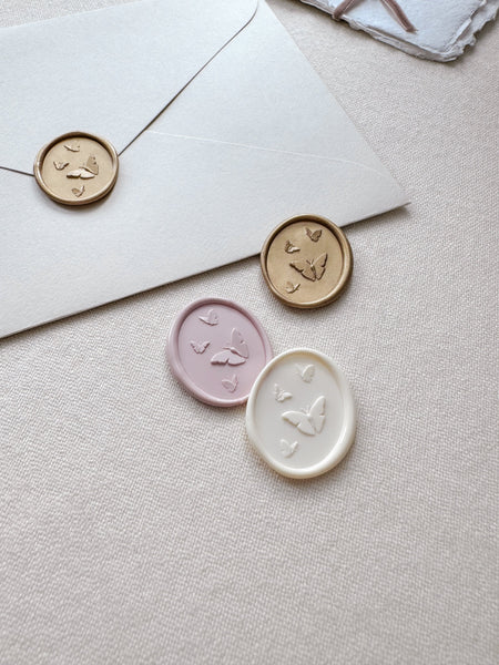 3D butterflies oval wax seals in color light pink, off-white and gold