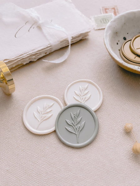 3D Leaf Branch Wax Seals in off white and sage green