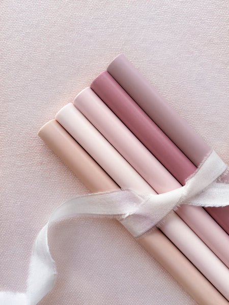 set of 5 sealing wax sticks of color nude, ivory nude, dusty nude, rose, and mauve