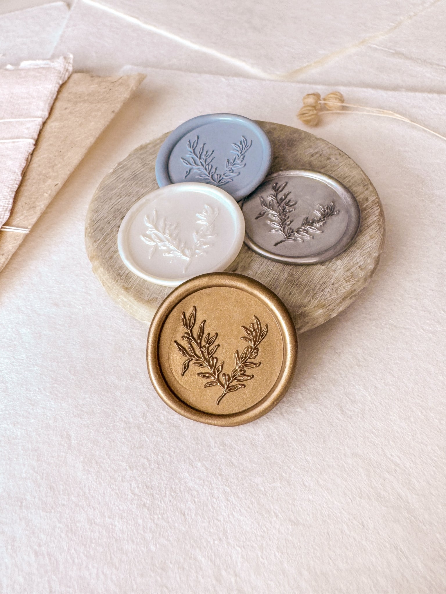 hand-drawn botanical wax seal stickers in various colors 
