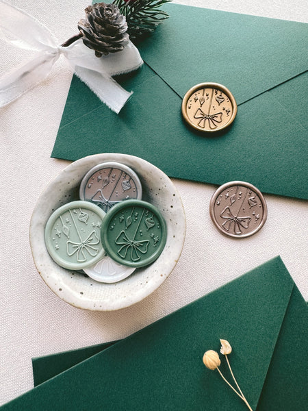 Christmas ornament design wax seals and Christmas card envelopes