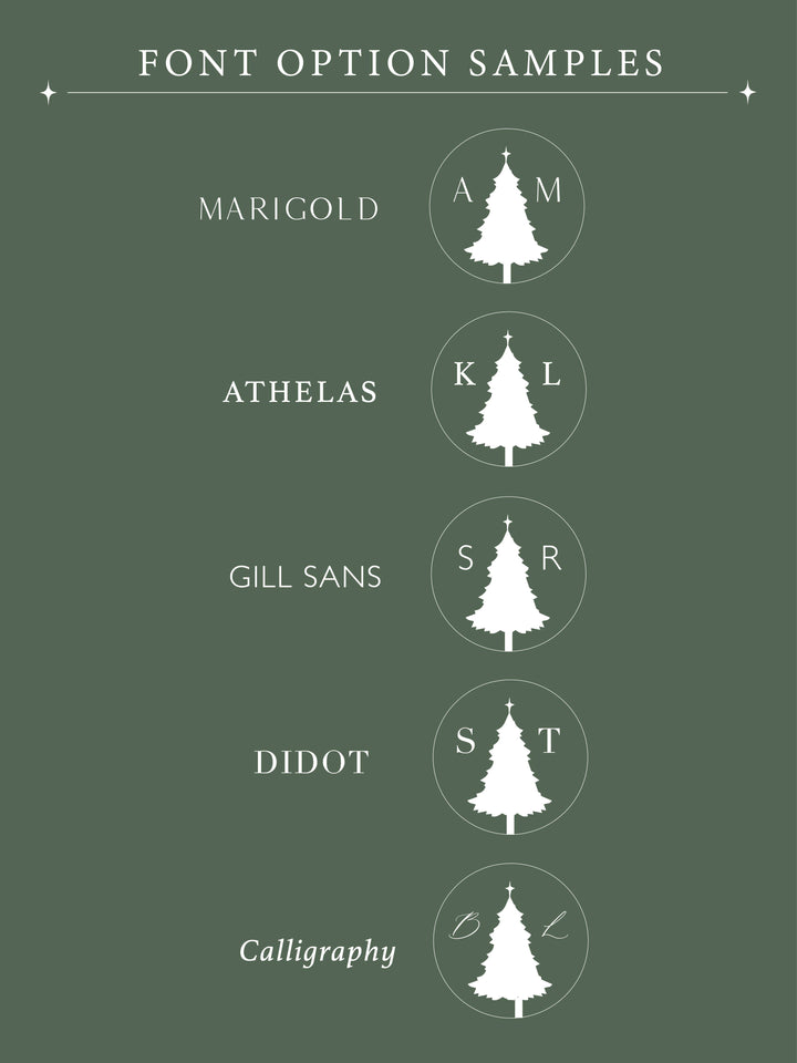 Christmas tree wax seal design samples for each font option