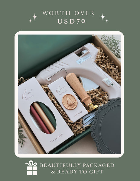 christmas wax seal kit gift set with sealing wax sticks, wax stamp and glue gun
