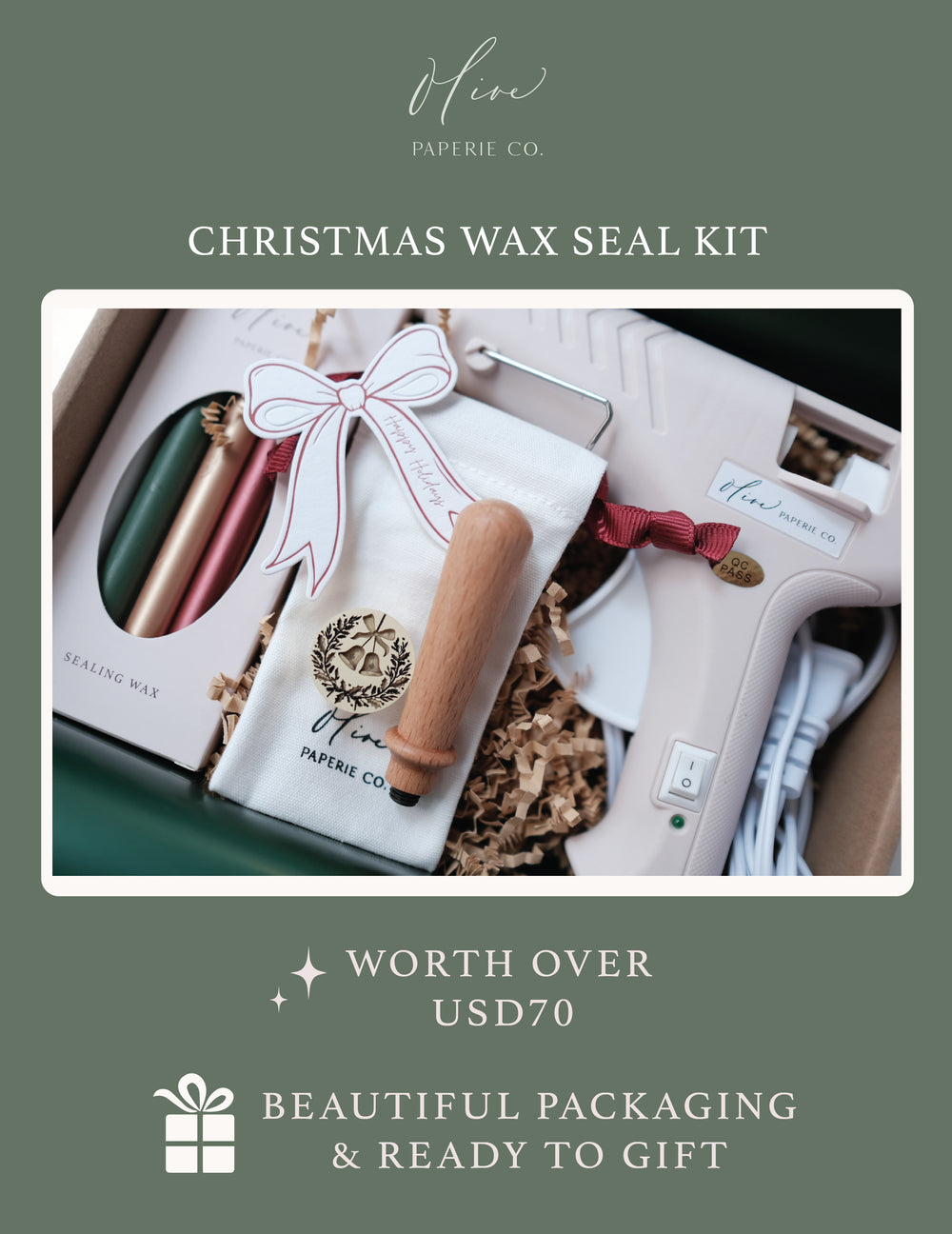 Christmas wax seal stamp kit with wax stamp and wax seal tools, hot glue gun and sealing wax sticks