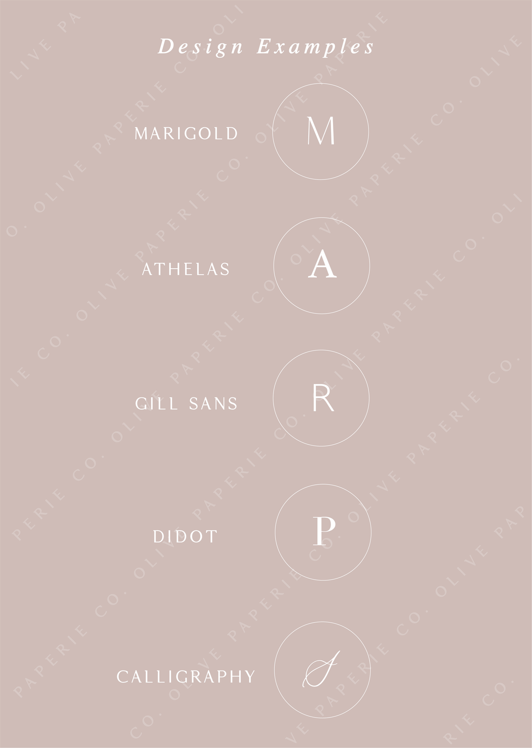 Personalized monogram wax seal stickers design examples featuring custom initials in different fonts