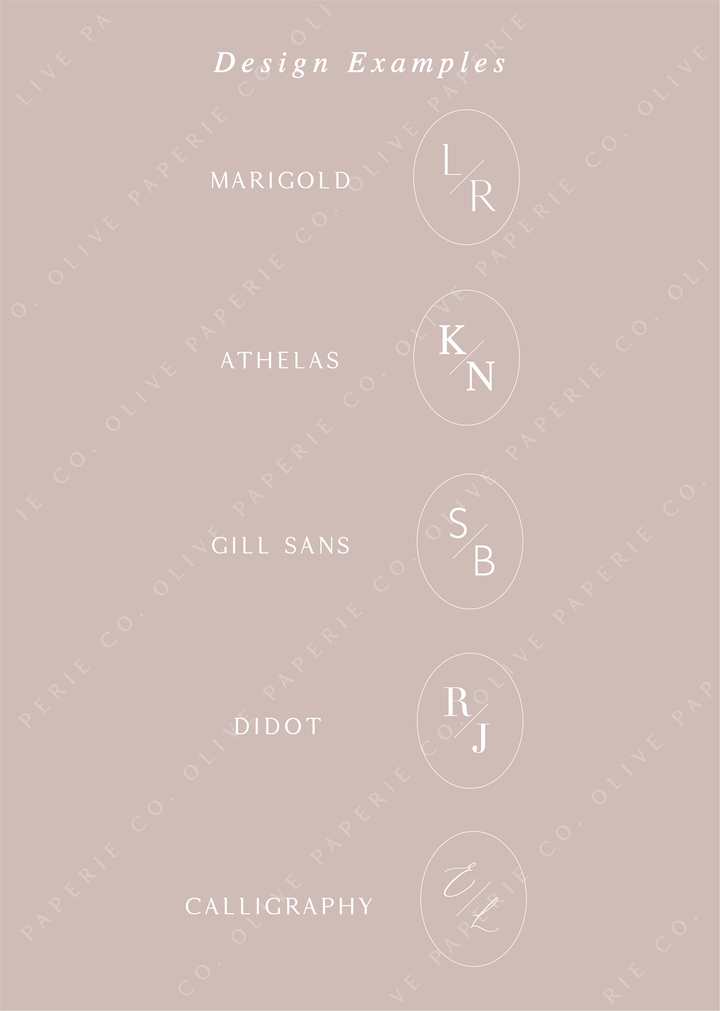 Personalized monogram wax seal stickers design examples featuring custom initials in different fonts