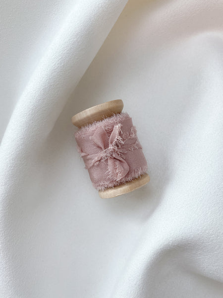 1 inch dusty blush raw edge silk ribbon