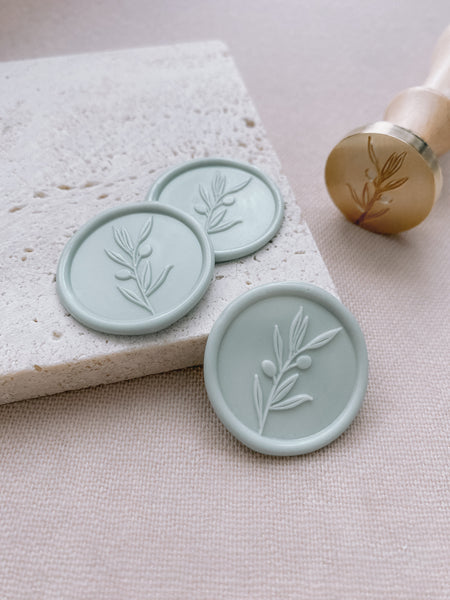 Olive branch wax seals in mint color