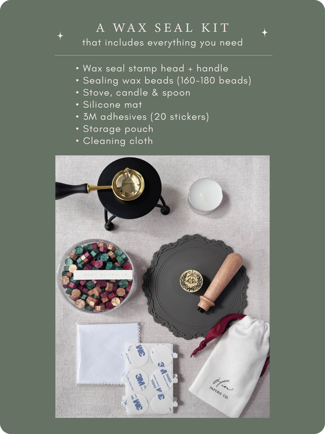poster showing what the wax seal kit includes