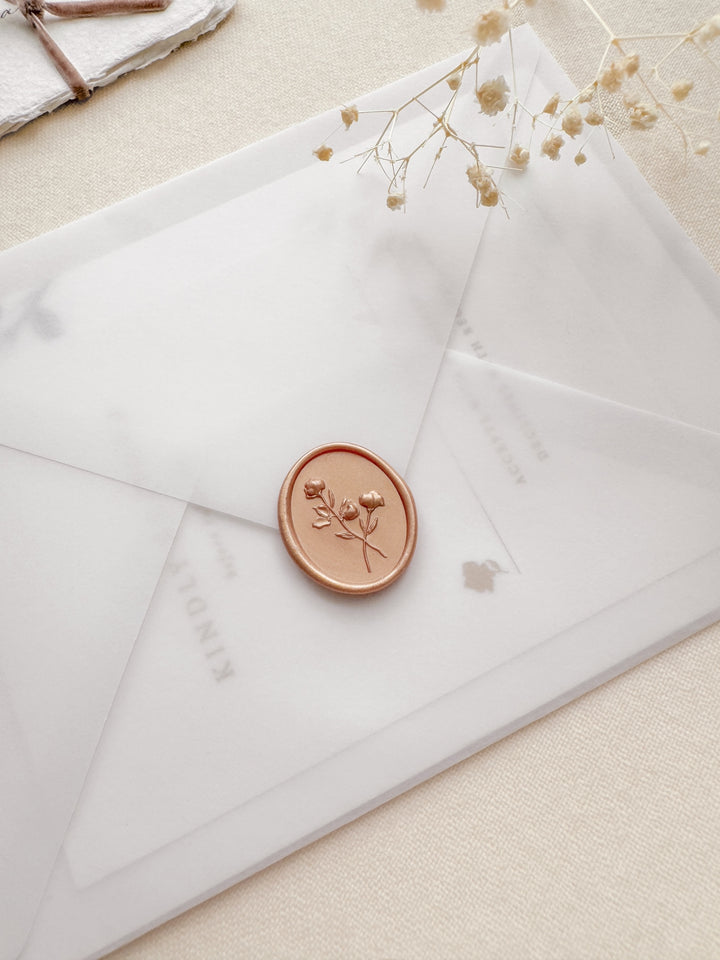 orange gold colored flower bouquet design wax seal 