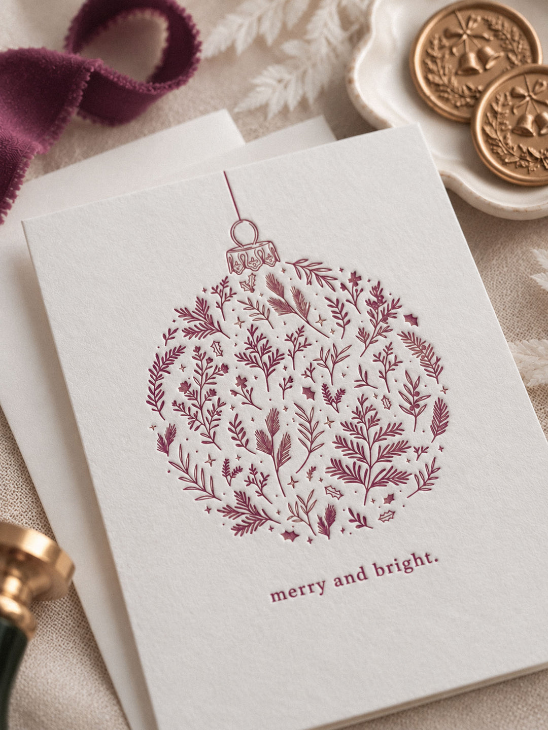 Botanical Ornament Letterpress Christmas Cards