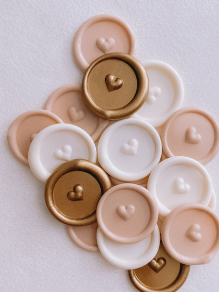 Nude, gold and off-white mini heart wax seals