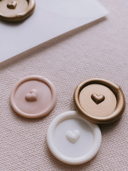 Nude, gold and off-white mini 3D engraved heart wax seals