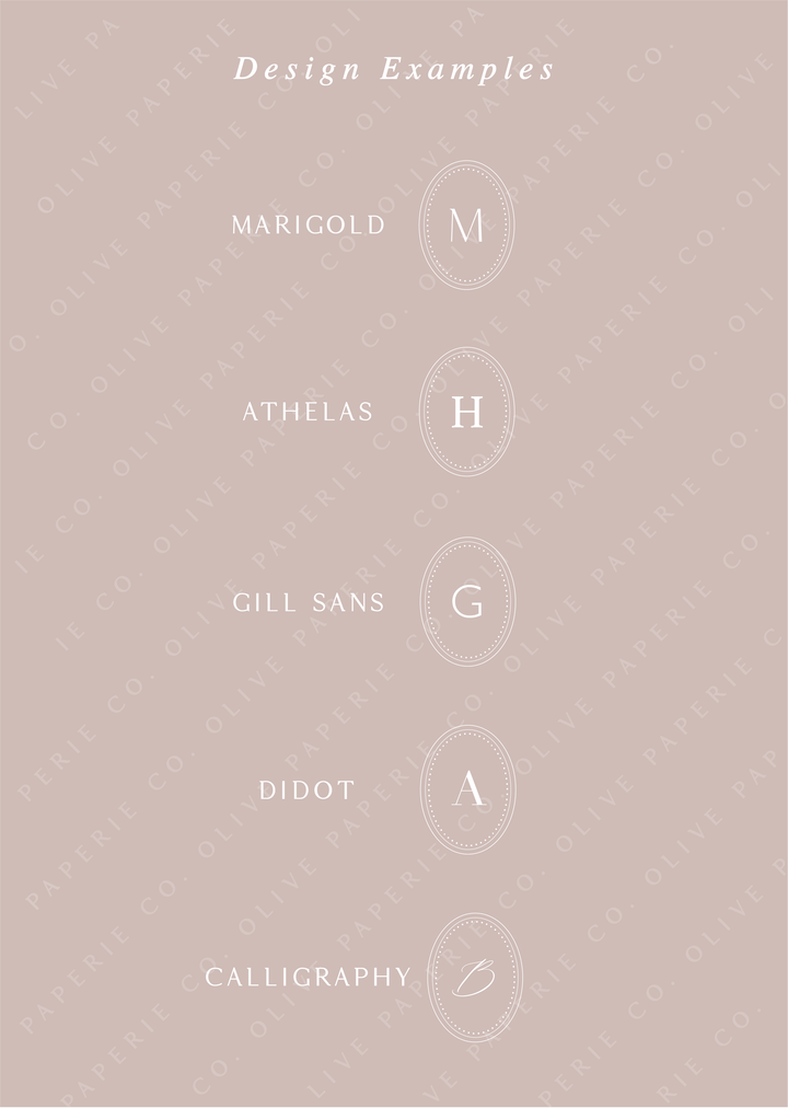 Personalized monogram wax seal stickers design examples featuring custom initials in different fonts