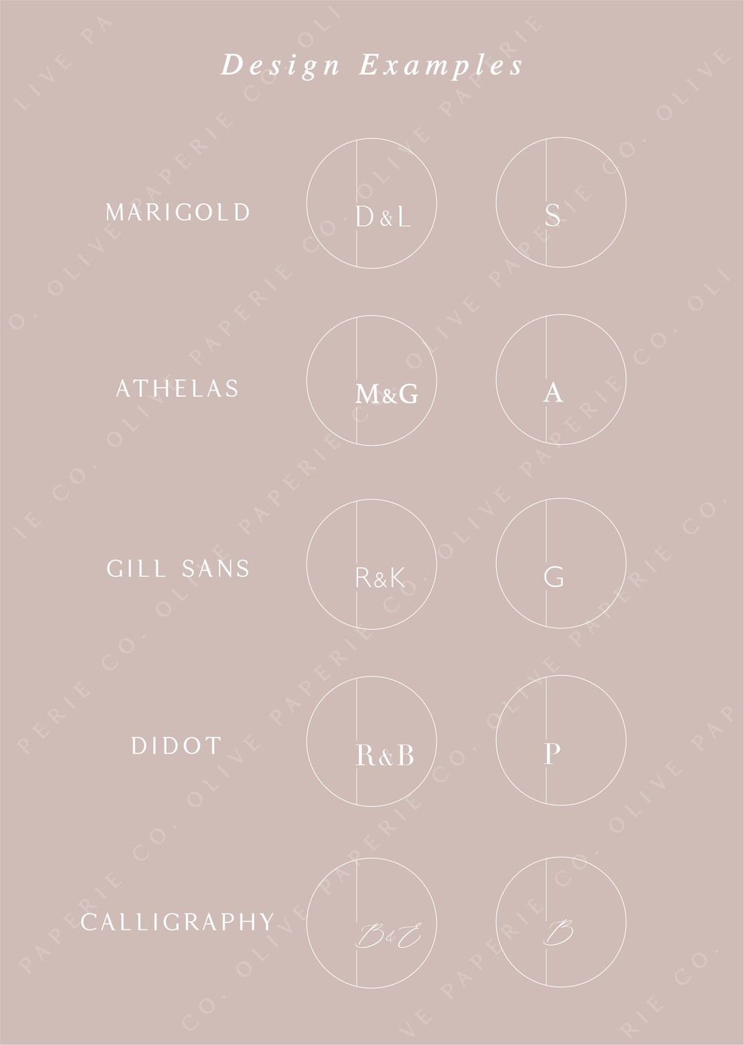Personalized monogram wax seal stickers design examples featuring custom initials in different fonts