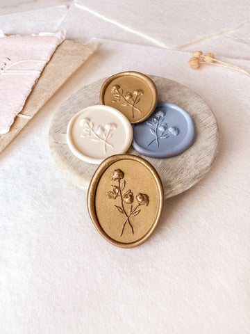 oval 3D flower design pre-made wax seal stickers