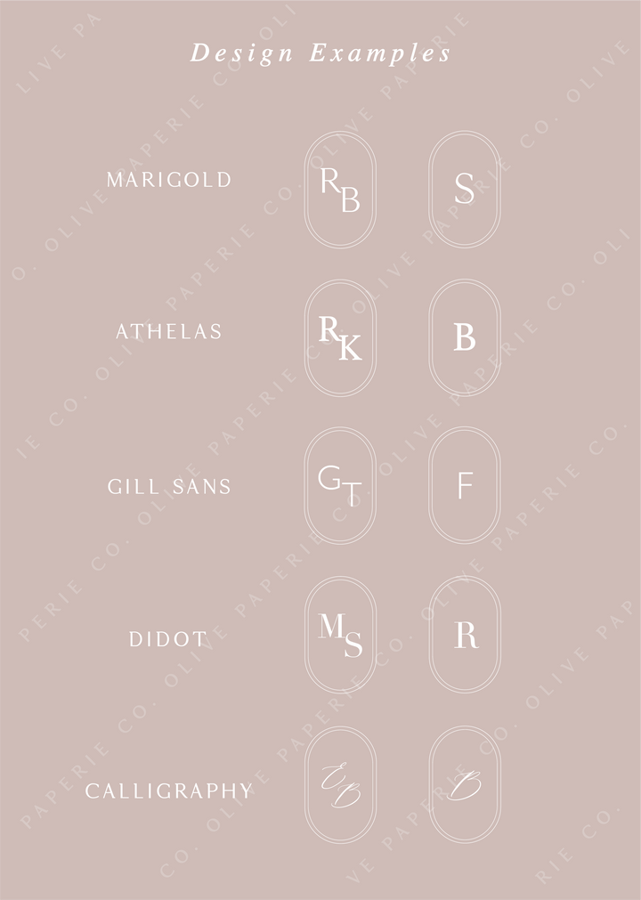 Personalized monogram wax seal stickers design examples featuring custom initials in different fonts