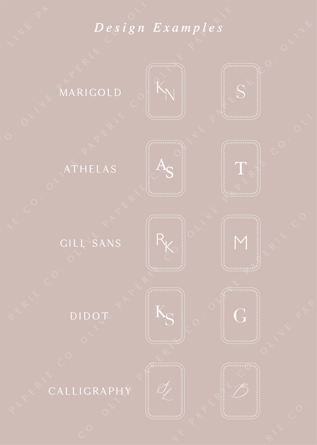 Personalized monogram wax seal stickers design examples featuring custom initials in different fonts