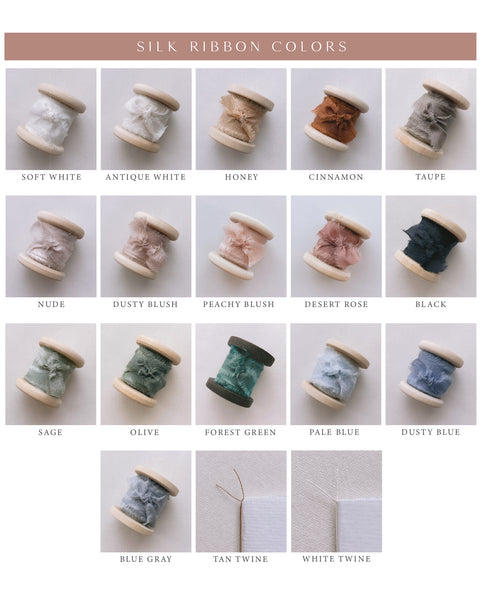Silk ribbon and twine color options