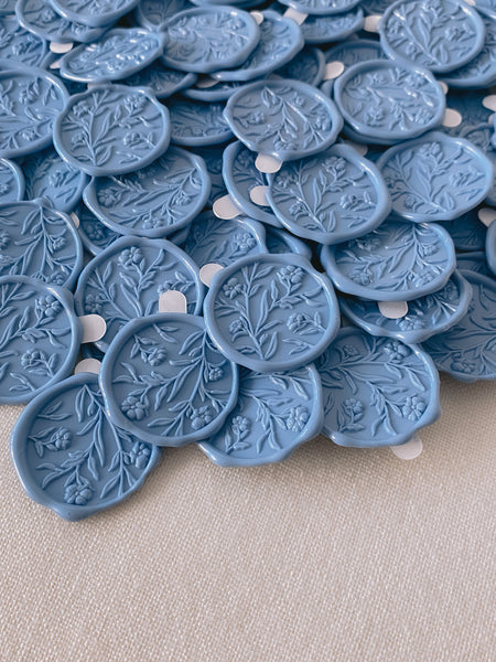 Dusty blue floral pattern wax seal stickers