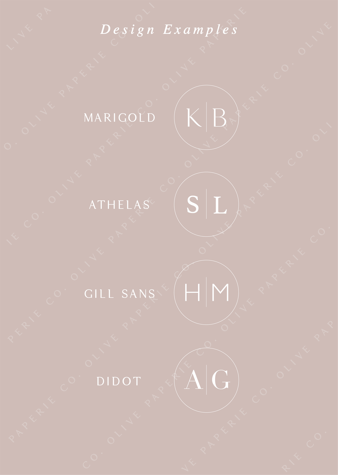 Personalized monogram wax seal stickers design examples featuring custom initials in different fonts