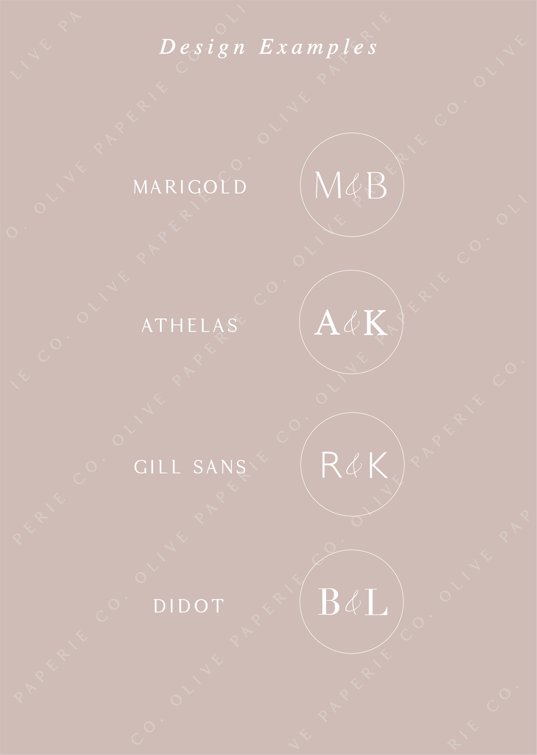 Personalized monogram wax seal stickers design examples featuring custom initials in different fonts