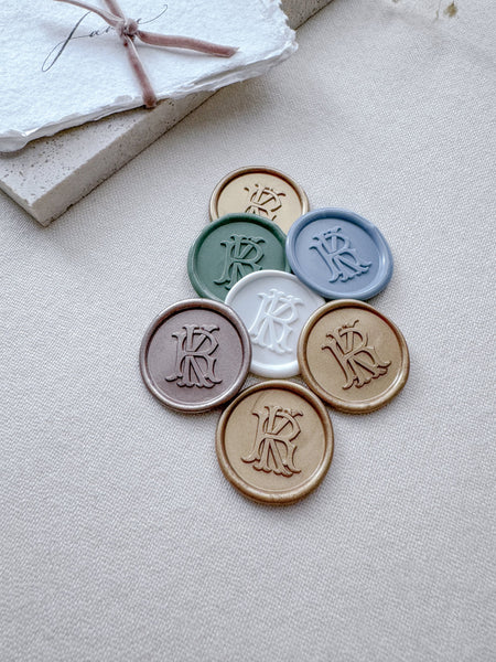 Vintage monogram wax seals in various colors