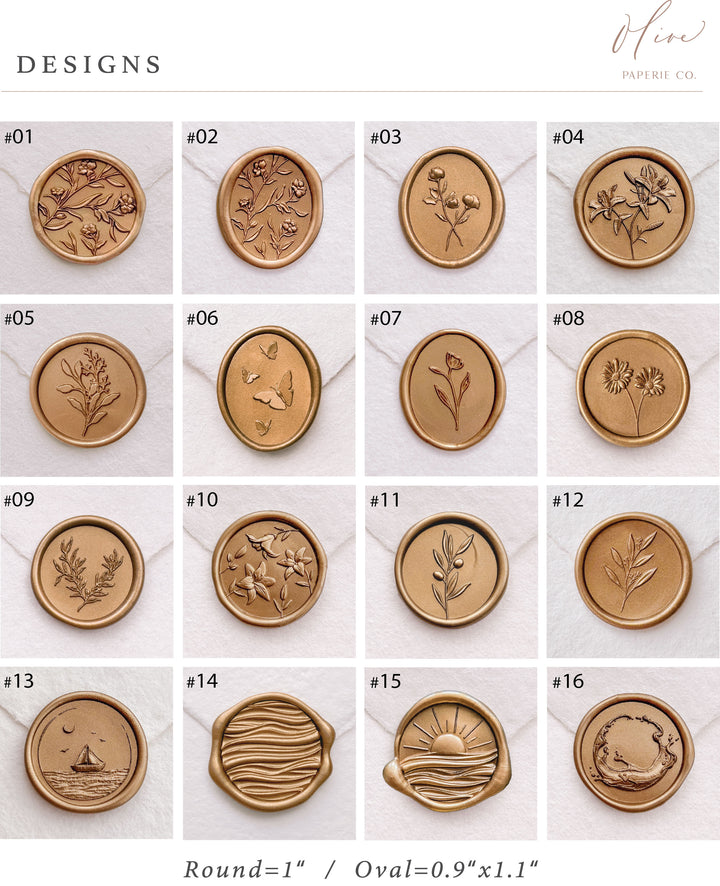 botanical and floral wax seal stamp design options for our wax seal kit 