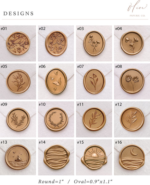 botaical and floral wax seal stamp design options for our wax seal kit 
