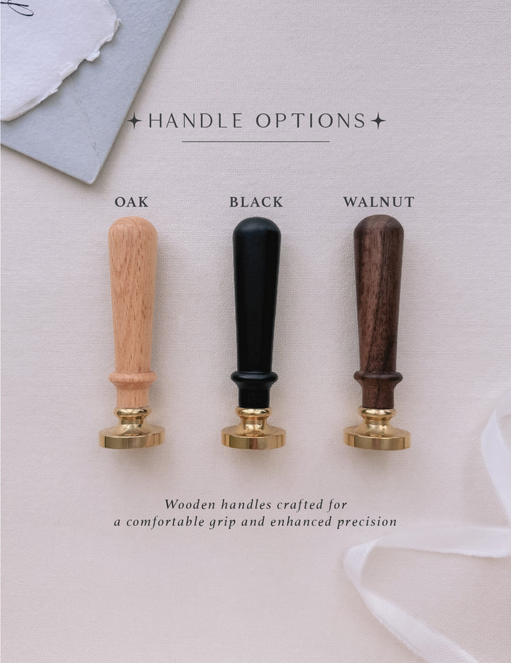 Wax seal stamp wooden handle options in wooden oak color, black and walnut brown
