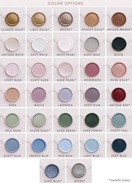 Poster of sealing wax color options for our wax seal kit