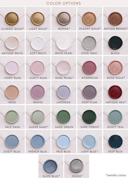 Poster of sealing wax color options for our custom wax seal kit