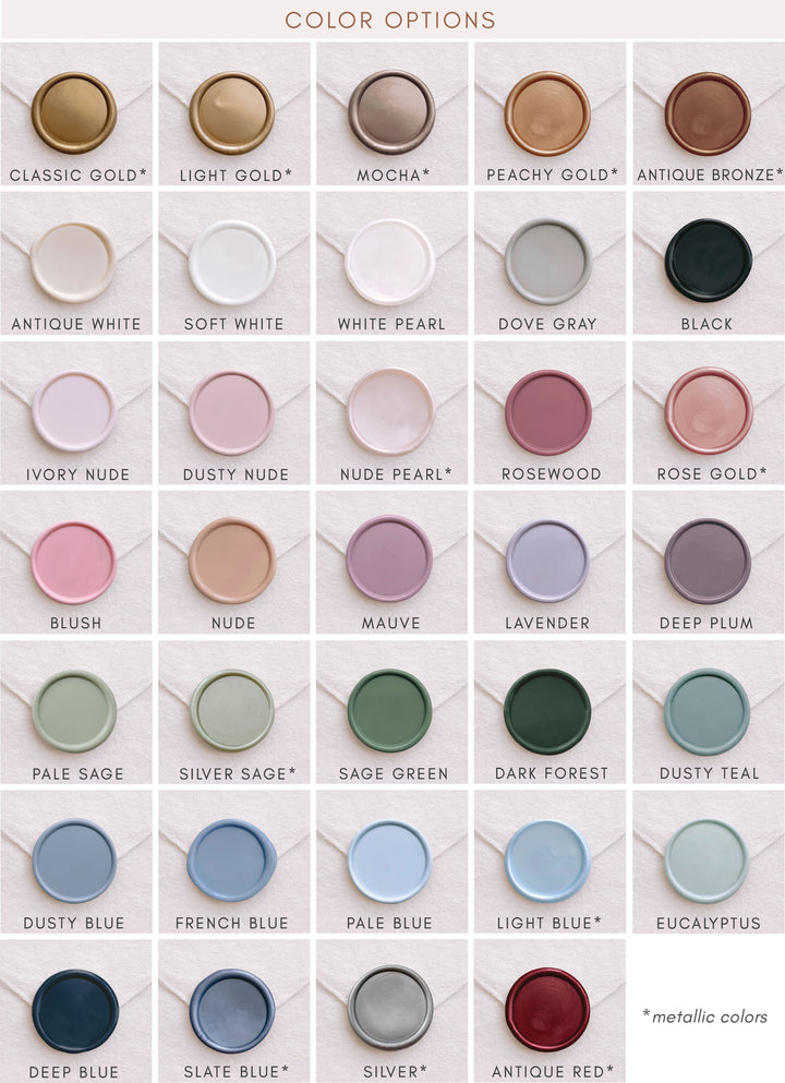 Pre-made custom logo wax seal stickers wax color options chart 