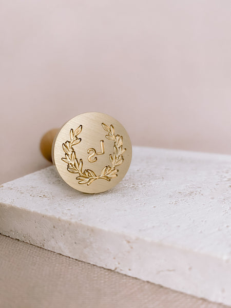 Leaf wreath monogram wax seal brass head stamp