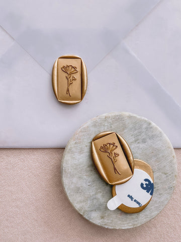 Abstract Floral Rectangular Wax Seals in gold with 3m sticker