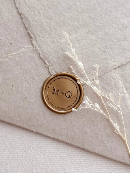 dotted border design custom monogram gold wax seal