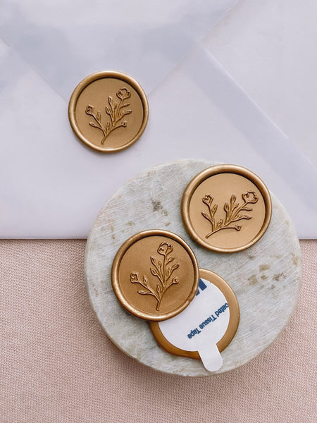 Botanical wax seals in gold with 3m sticker