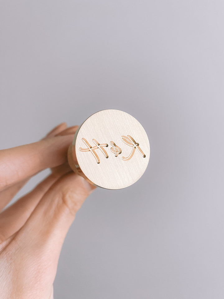 Calligraphy script monogram round custom wax seal brass stamp head