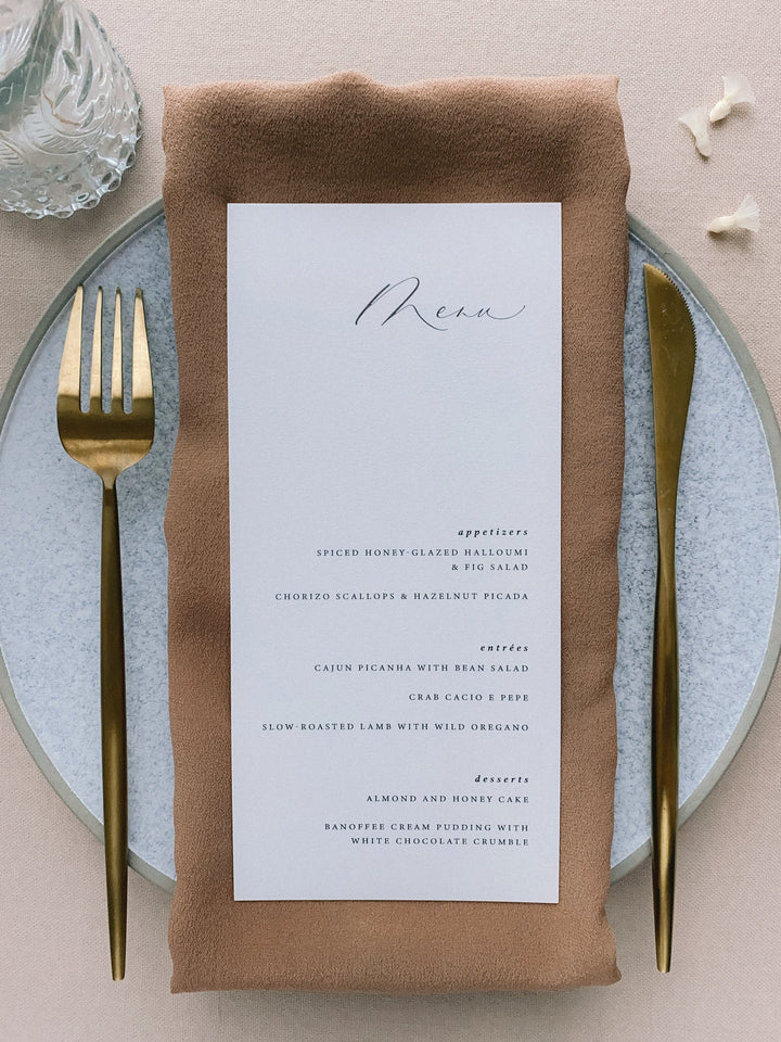 Card stock menu on plate table setting full view_front angle in design 3