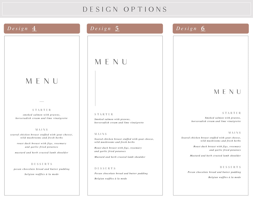 Design menu options 3-6